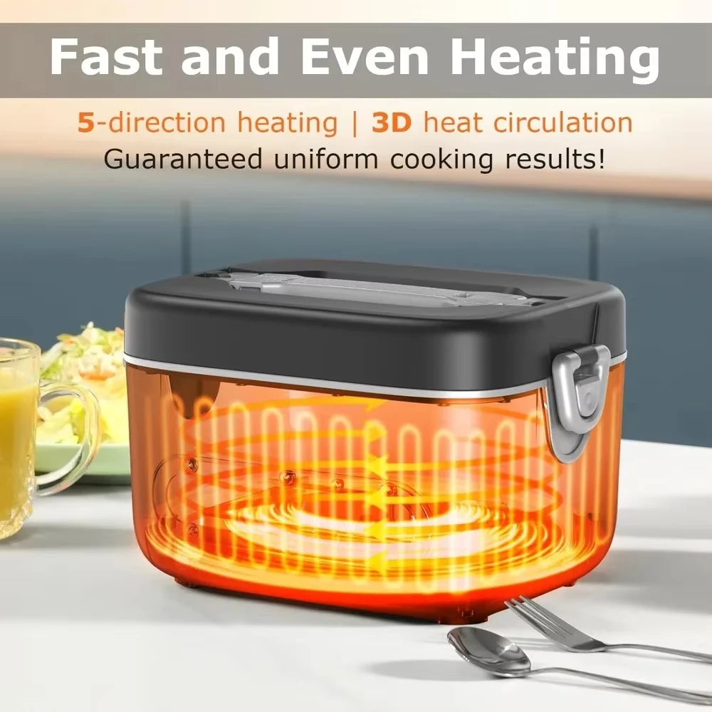 Rechargeable Heated Lunch Box for Office Workers with Separated Inner Tank and Insulated Portable Water-Free Electric Heatingbox