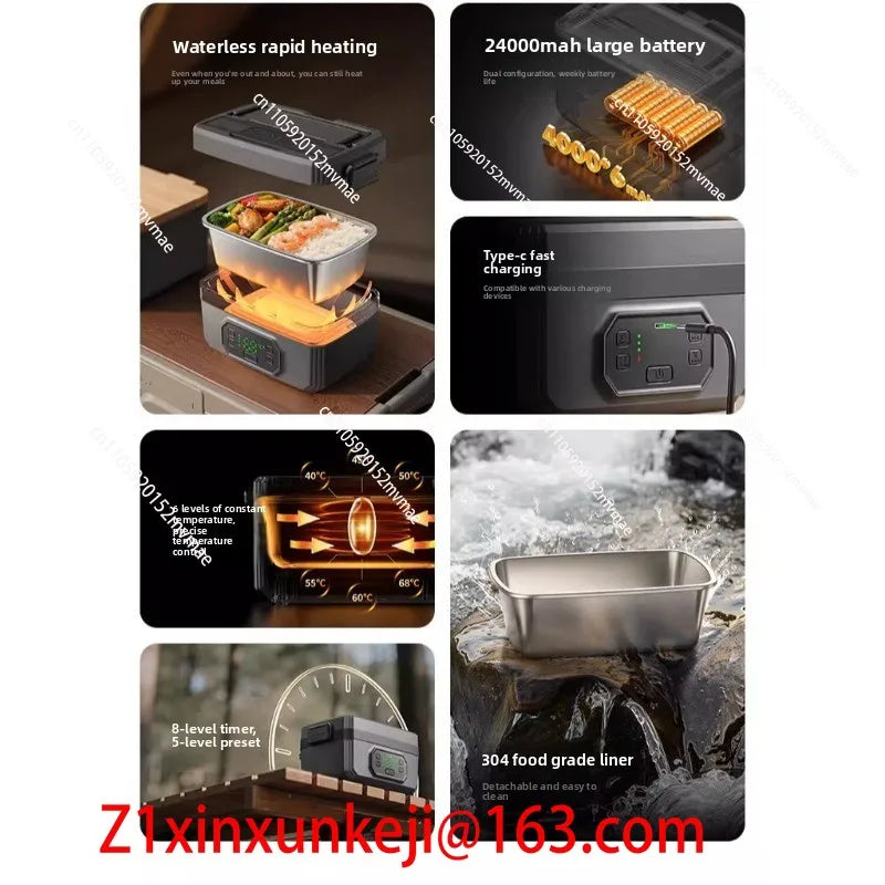 Outdoor Camping Wireless Electric Lunch Box Portable Timed Insulation Heating USB Charging Lunch Box