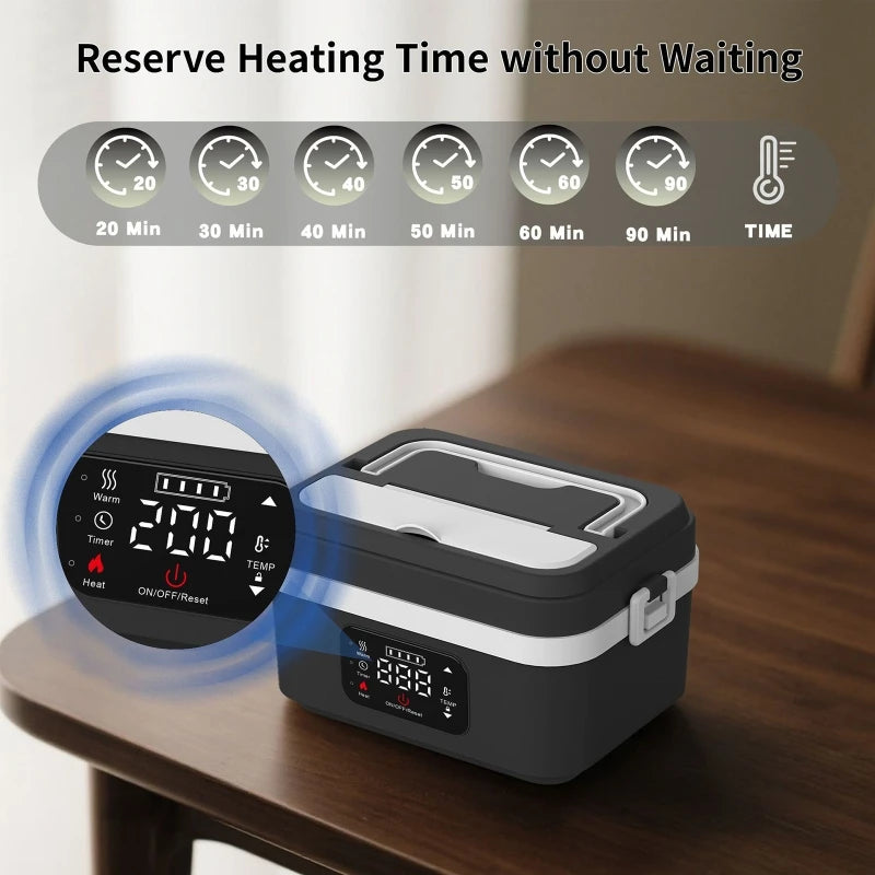 Rechargeable Waterless Electric Lunch Box Portable Heating Food Container Car Steamer Cooker Outdoor Travel Meal Prep