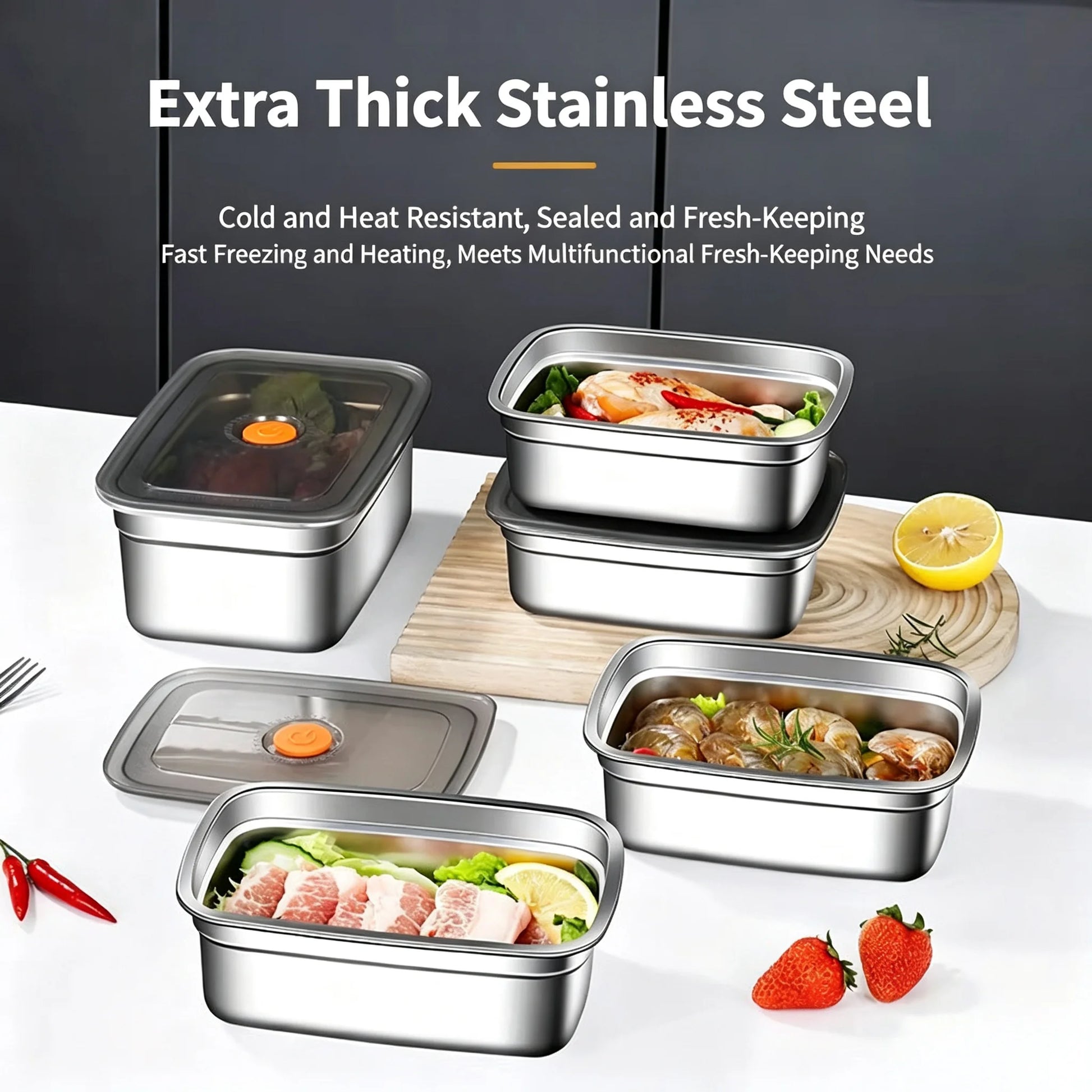 Stainless Steel Camping Lunch Box Sealed Microwave Suitable Bento Box Leak-Proof Large Capacity Refrigerator Freezer Storage Box