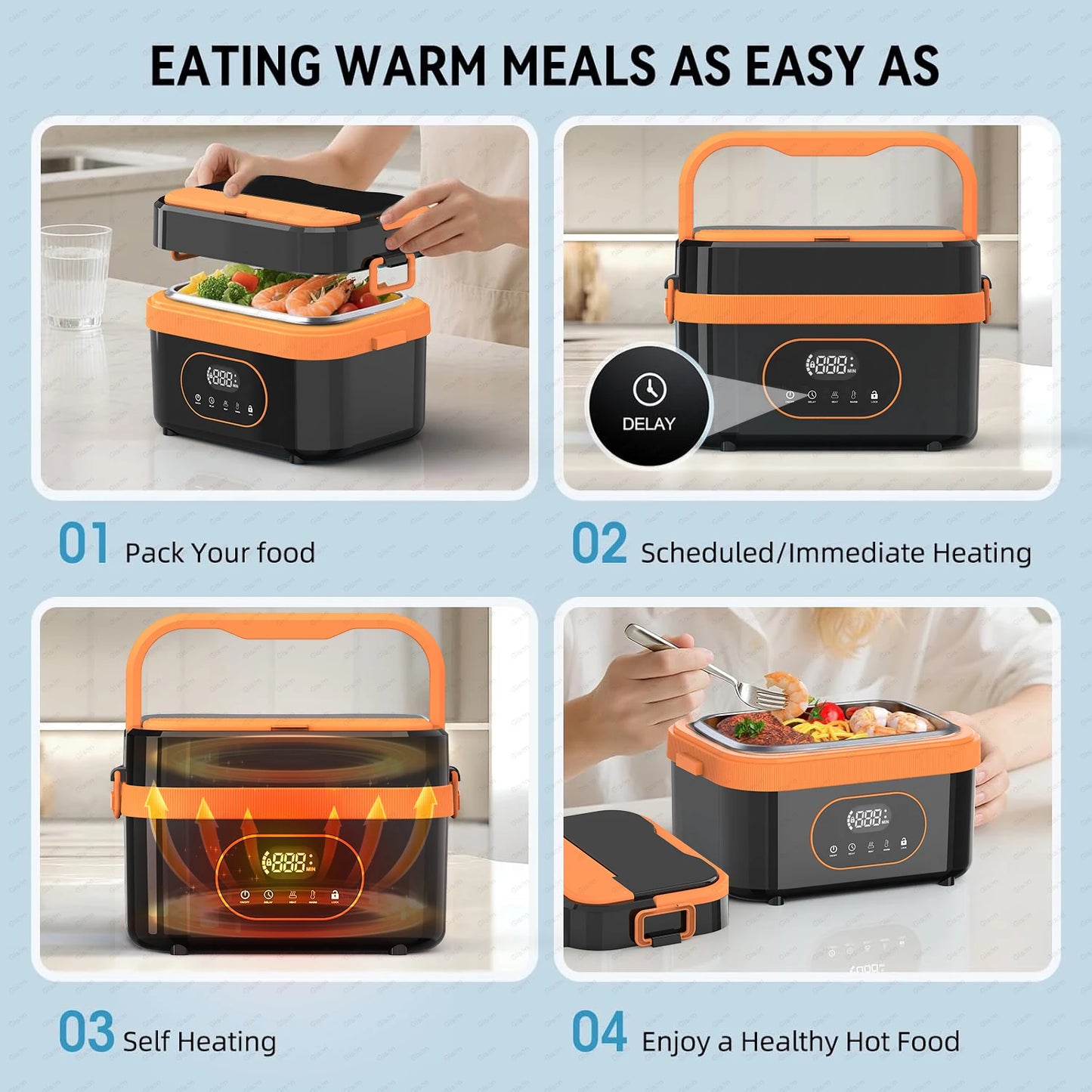 Gison 1.5L Portable Wireless Heated Lunch Box 18000Mah Electric Heated Lunch Box LED Display 60W Food Warmer for Work Travel Car