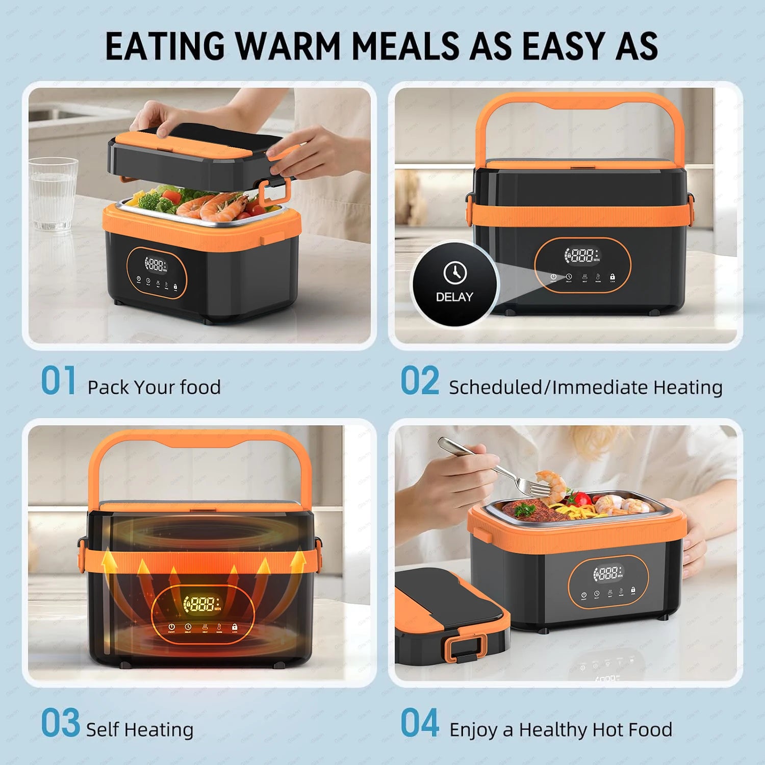 Gison 1.5L Portable Wireless Heated Lunch Box 18000Mah Electric Heated Lunch Box LED Display 60W Food Warmer for Work Travel Car
