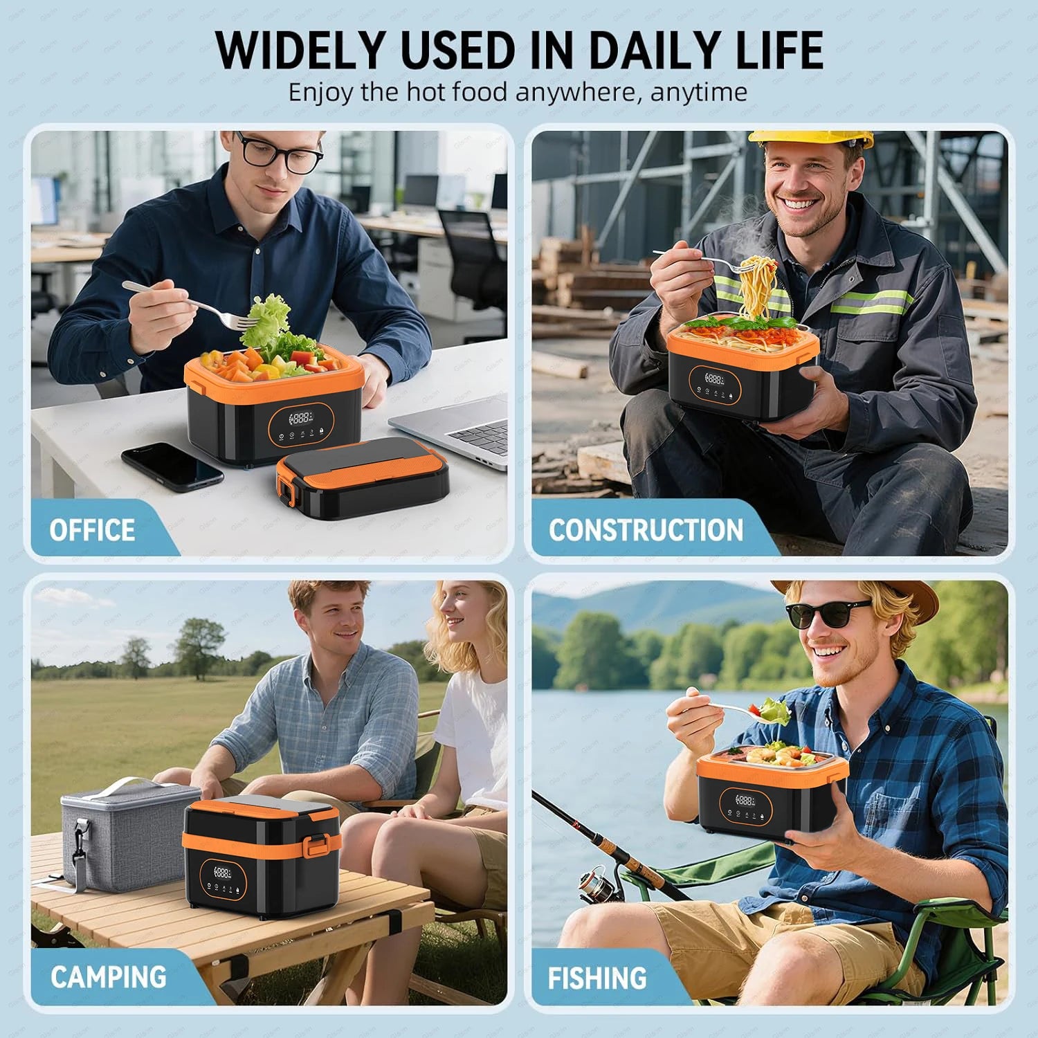 Gison 1.5L Portable Wireless Heated Lunch Box 18000Mah Electric Heated Lunch Box LED Display 60W Food Warmer for Work Travel Car