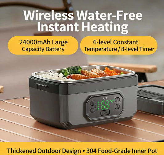 1.2L Capacity USB Rechargeable Portable Wireless Lunch Warmer Box Electric Cordless for Office Travel Car LED Display Type-C
