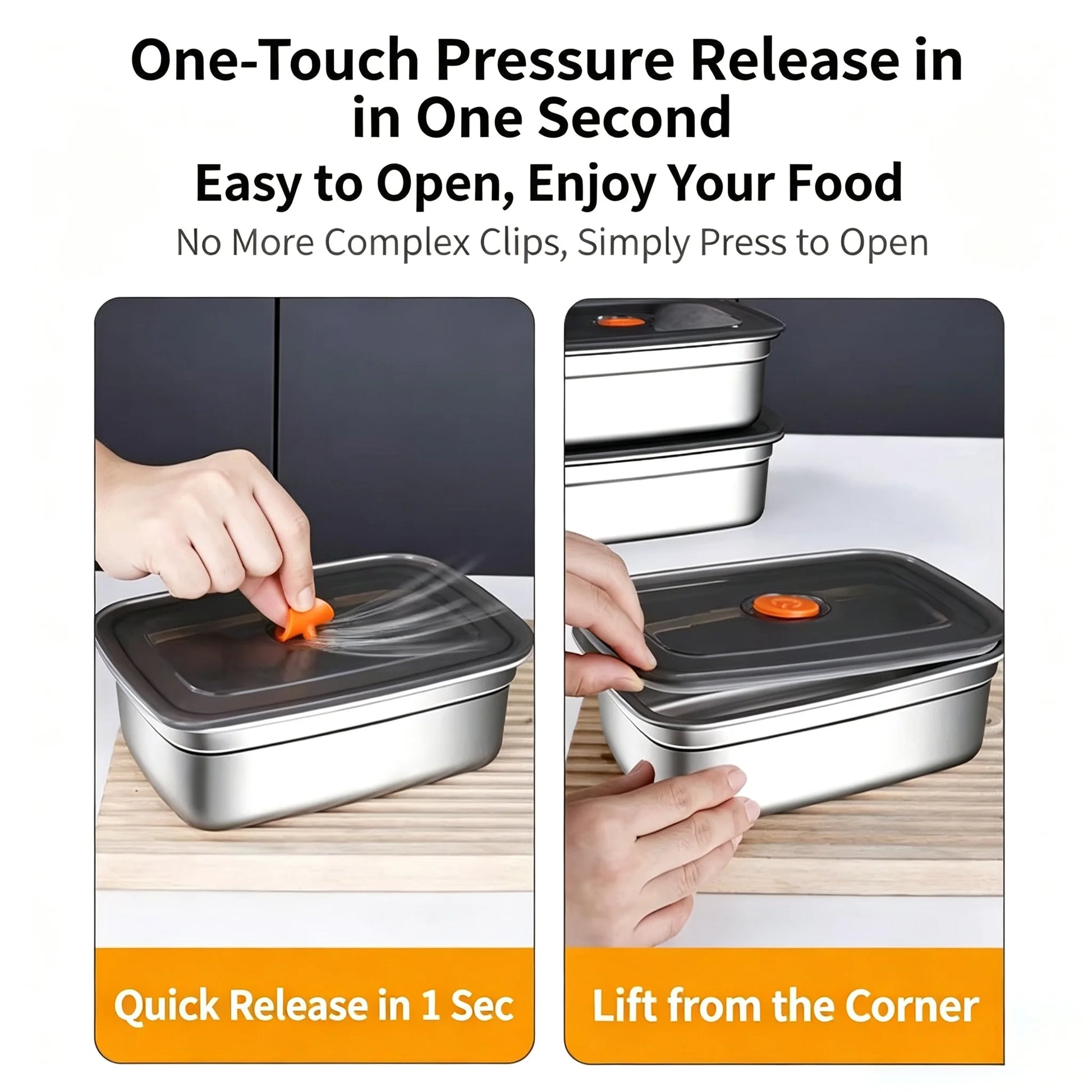 Stainless Steel Camping Lunch Box Sealed Microwave Suitable Bento Box Leak-Proof Large Capacity Refrigerator Freezer Storage Box