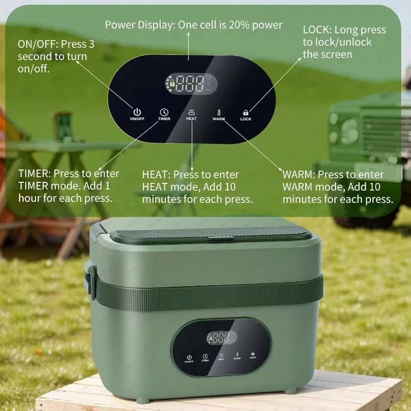 Gison 1.5L Portable Wireless Heated Lunch Box 18000Mah Electric Heated Lunch Box LED Display 60W Food Warmer for Work Travel Car