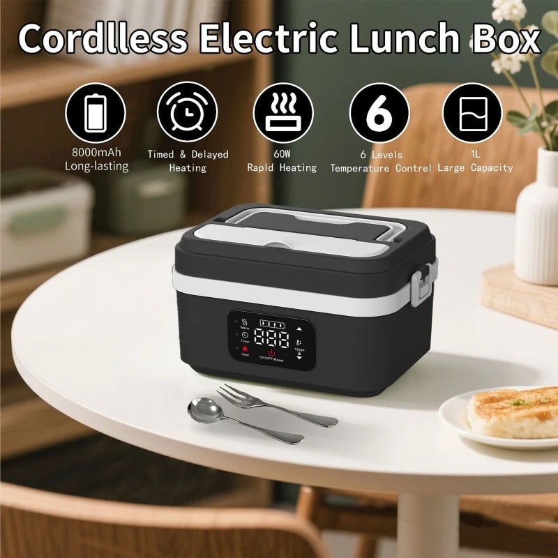 Rechargeable Waterless Electric Lunch Box Portable Heating Food Container Car Steamer Cooker Outdoor Travel Meal Prep