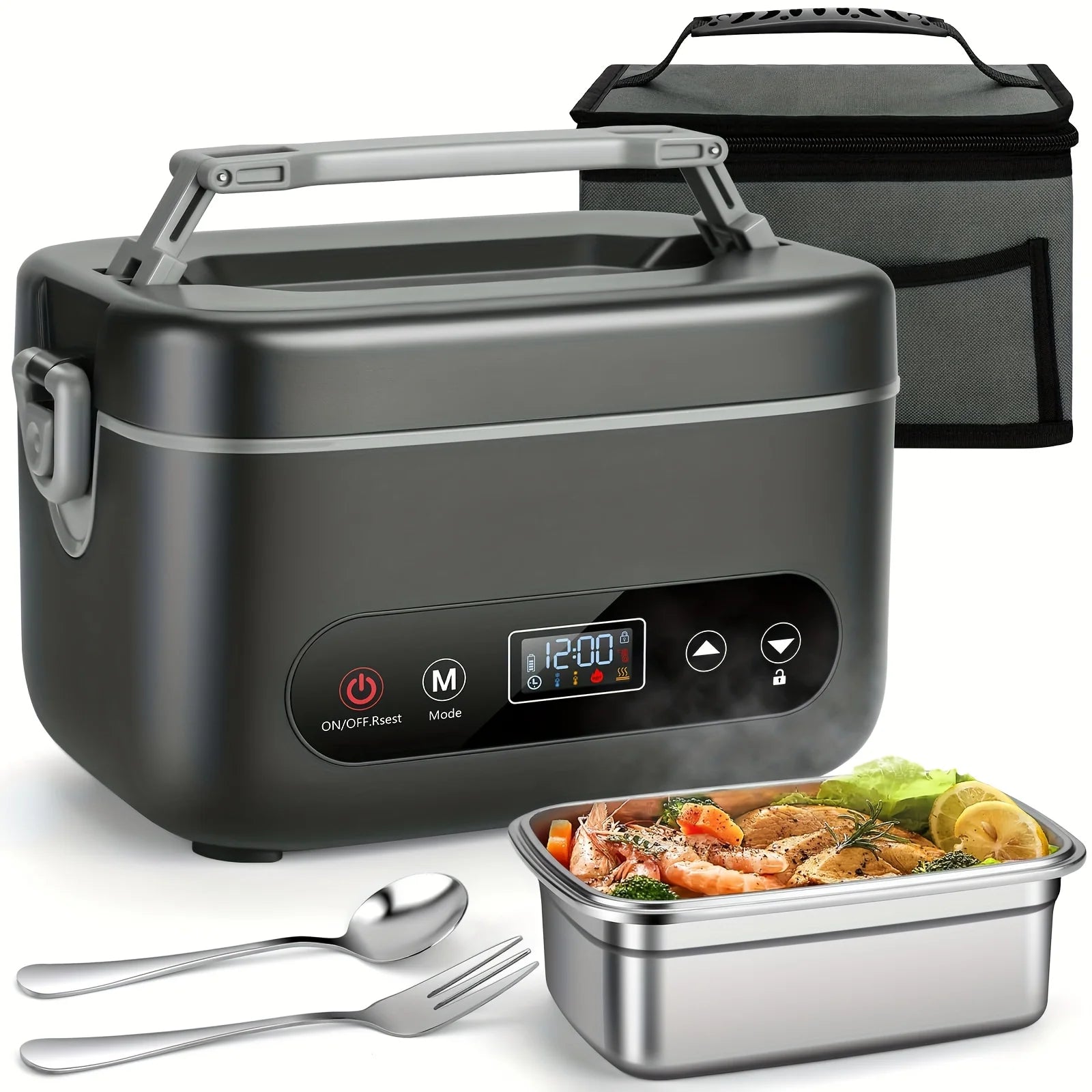 Rechargeable Heated Lunch Box for Office Workers with Separated Inner Tank and Insulated Portable Water-Free Electric Heatingbox