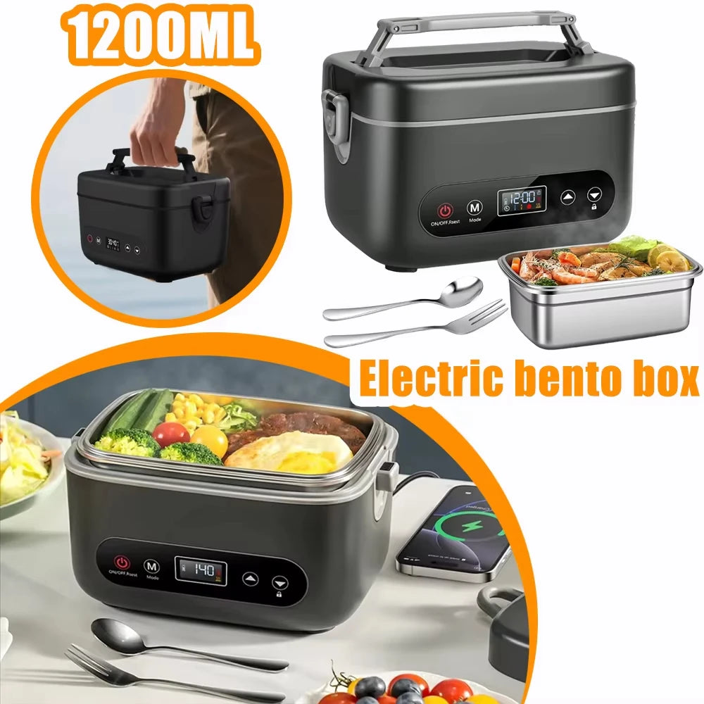 Rechargeable Heated Lunch Box for Office Workers with Separated Inner Tank and Insulated Portable Water-Free Electric Heatingbox
