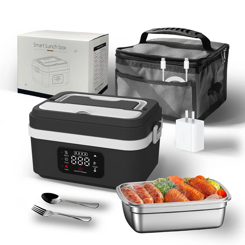 Rechargeable Waterless Electric Lunch Box Portable Heating Food Container Car Steamer Cooker Outdoor Travel Meal Prep