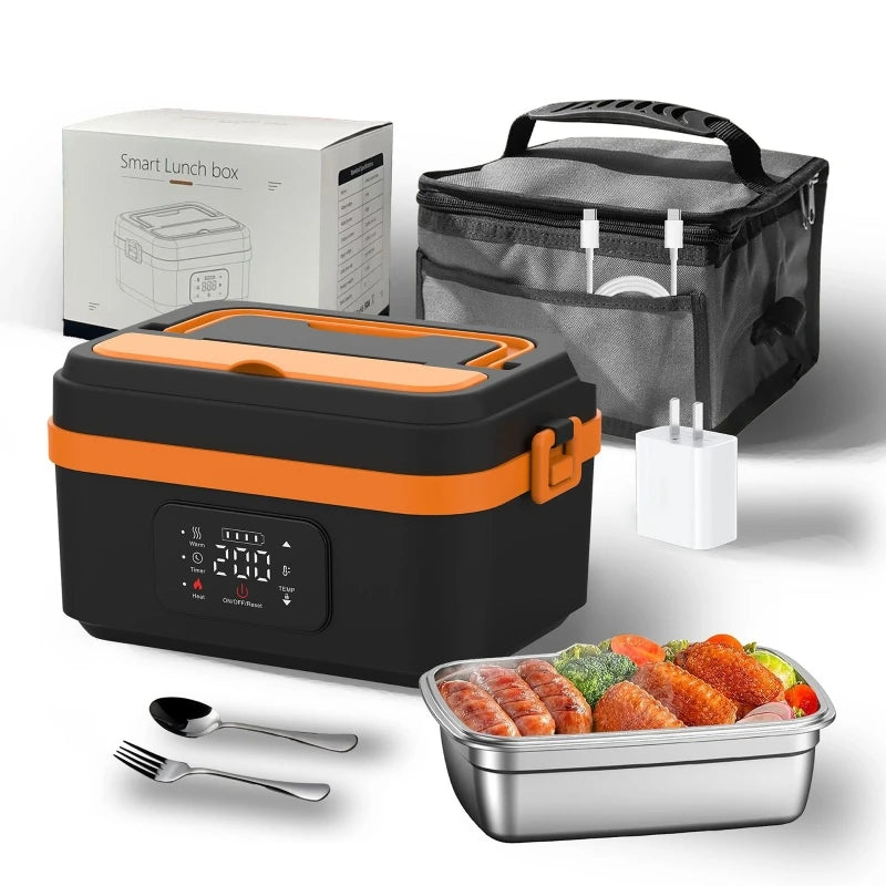 Rechargeable Waterless Electric Lunch Box Portable Heating Food Container Car Steamer Cooker Outdoor Travel Meal Prep