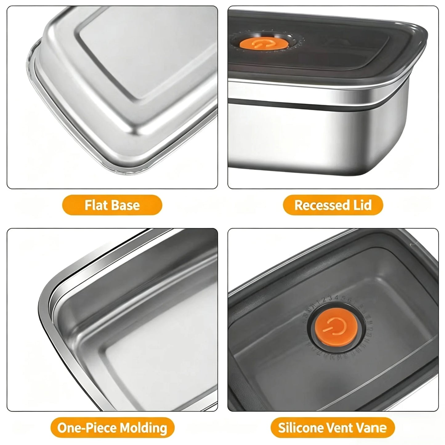 Stainless Steel Camping Lunch Box Sealed Microwave Suitable Bento Box Leak-Proof Large Capacity Refrigerator Freezer Storage Box